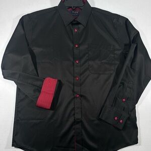 Flex Luxury Italian Men's Black Shirt Red Accents